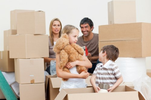 Preparing desks, boxes, and equipment for an office move in St Johns Wood